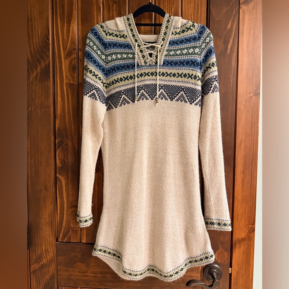 Artesania Peruvian alpaca blend hooded sweater dress, hand made size Medium